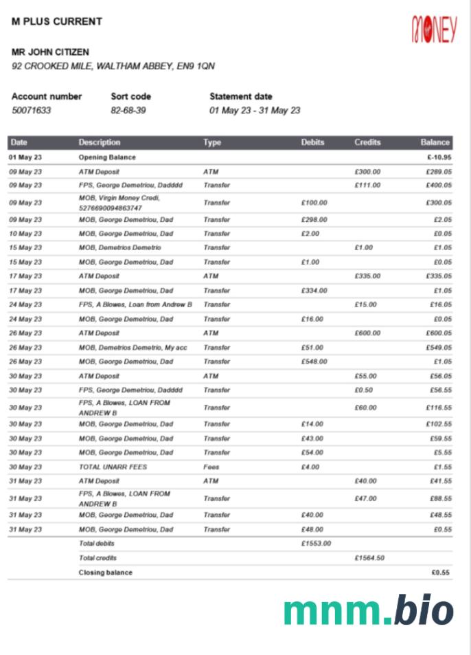 United Kingdom Lloyds Bank statement template w formacie Word i PDF format, good for address prove (2 stronas)